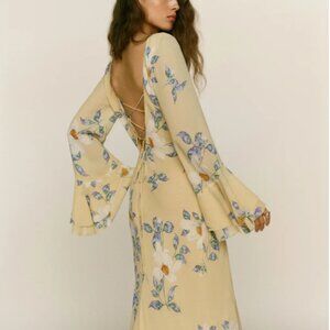 Reformation Yellow Floral Long Sleeve Dress
